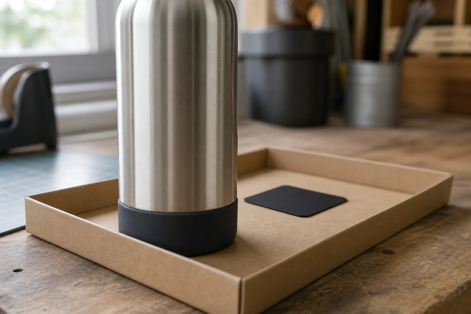 Test-ready insulated bottle sample with a precisely fitted silicone base protector