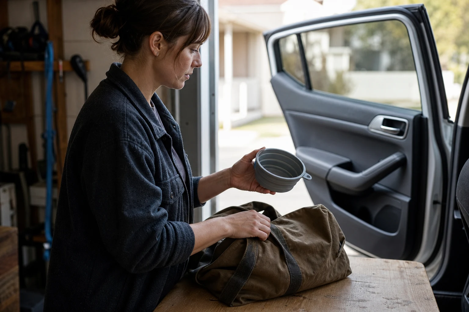Product researcher selecting a compact collapsible pet bowl for a travel-use niche test
