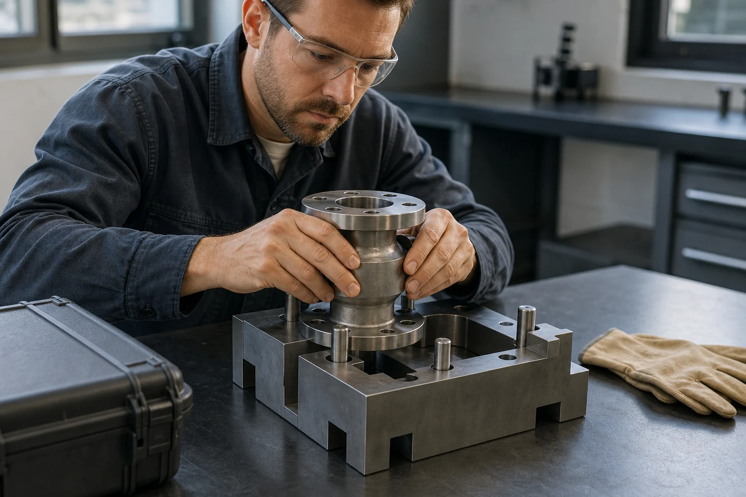 Sales engineer fits one prototype to the customer tolerance gauge