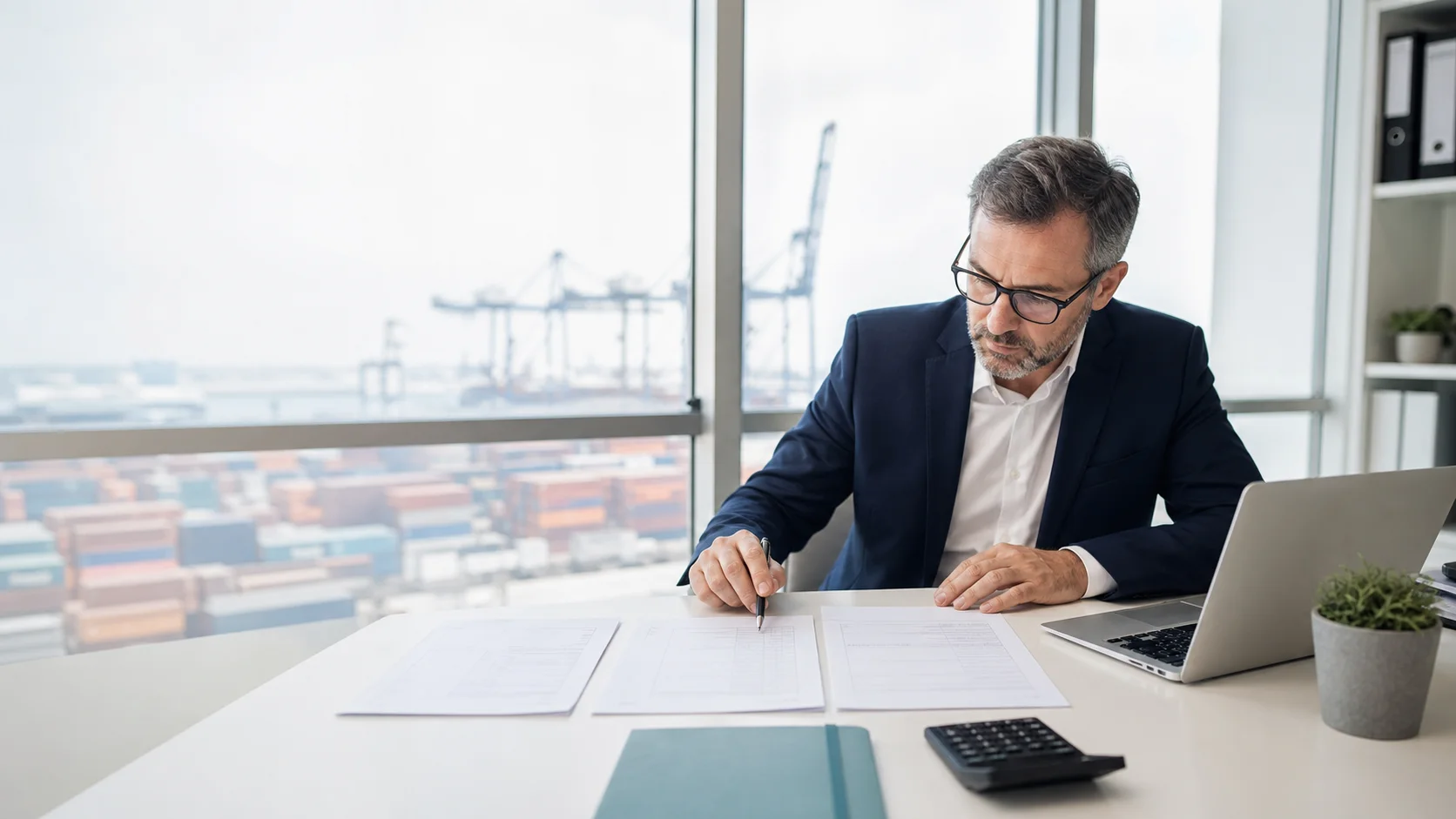 Export document specialist comparing invoice, packing list, and bill of lading details