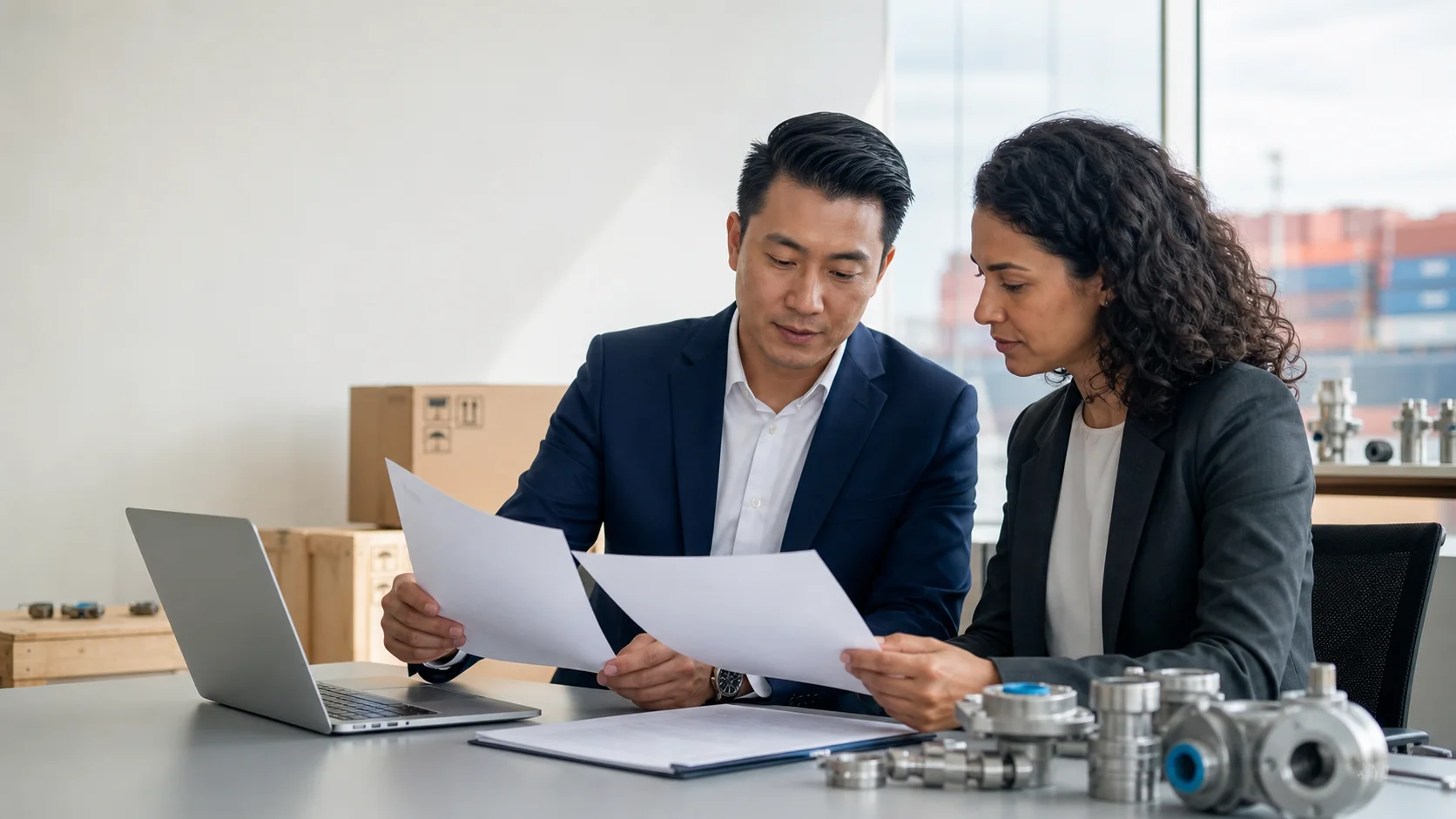 Export sales and operations team reviewing a purchase order against an approved quotation