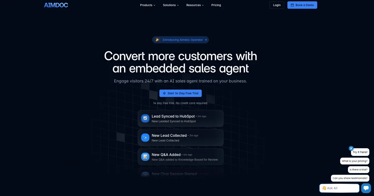 Aimdoc website qualification and in-app onboarding agent