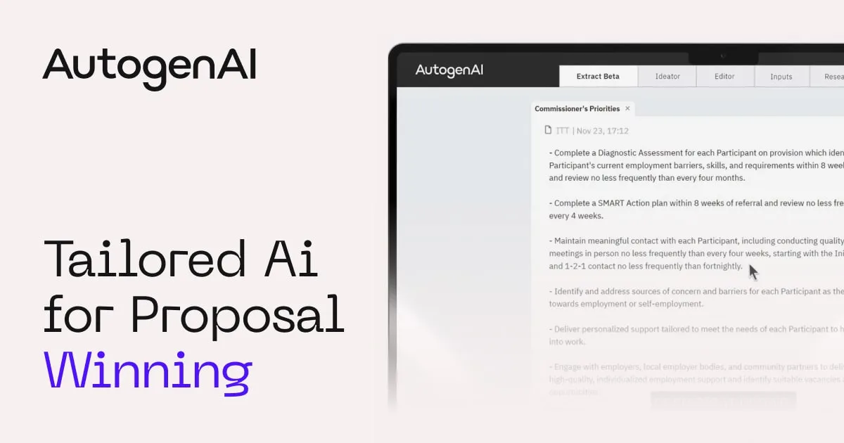 AutogenAI workspace for researching, drafting, and reviewing proposals