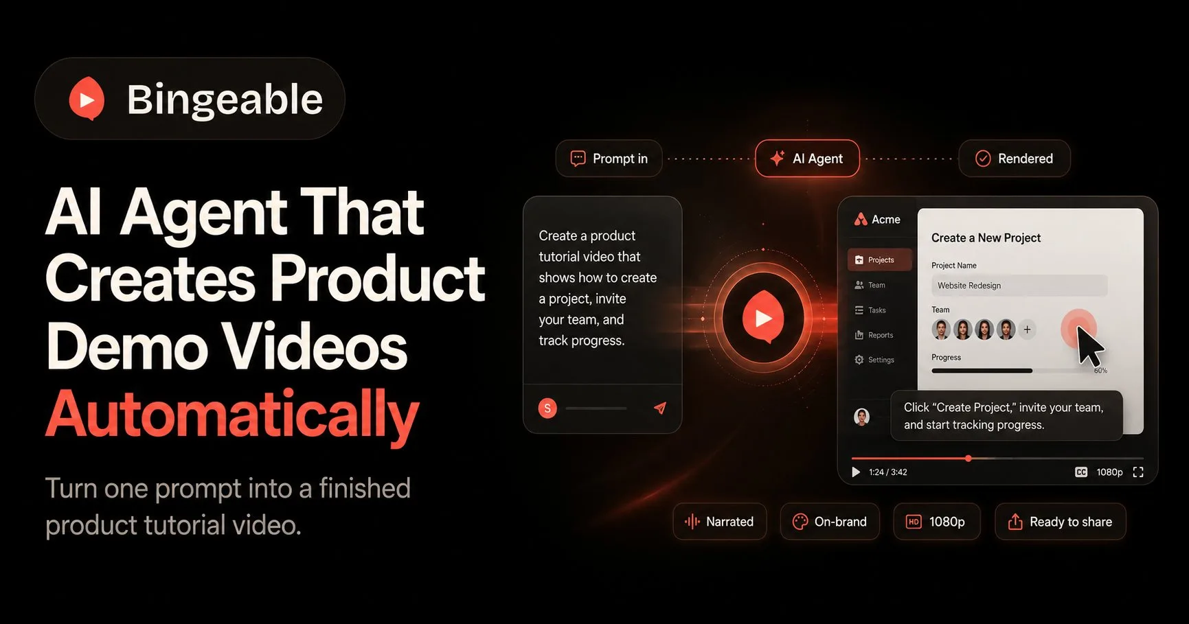 Bingeable AI agent creating a narrated product tutorial