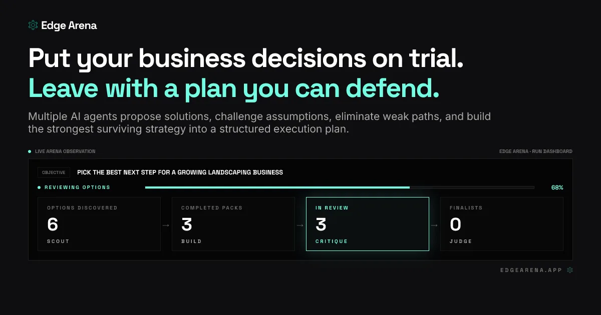 Edge Arena competing AI agents decision dashboard