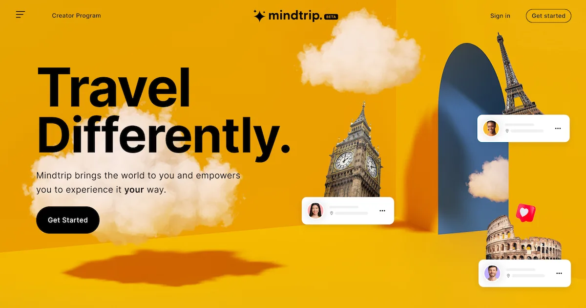 Mindtrip AI travel planning interface