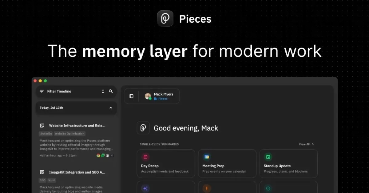 Pieces searchable work memory timeline